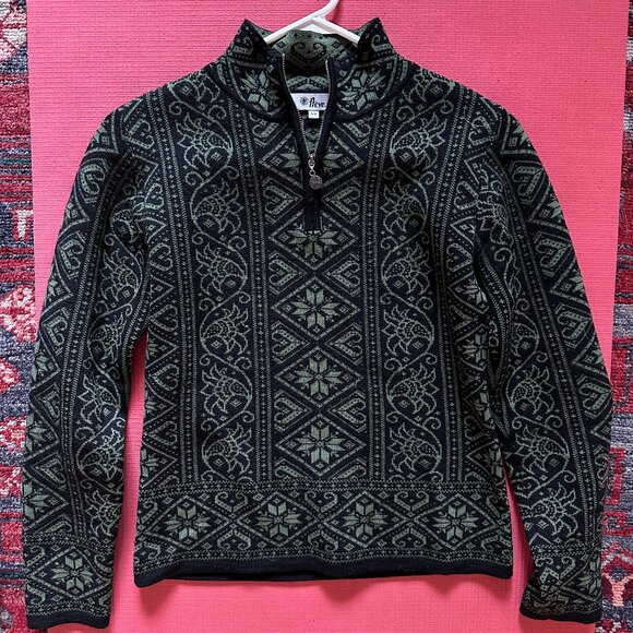 Neve /100% Merino Wool Ski Sweater/ Olive Green and Black/ XS - Picture 1 of 7